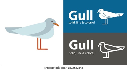 seagull isolated vector icon. sea line solid flat icon