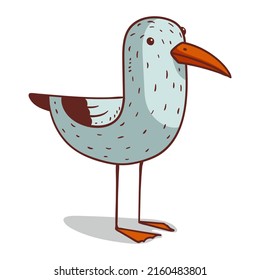 Una gaviota, ilustración vectorial aislada. Cuta ilustración de una gaviota parada en el suelo. Dibujar ilustración de pájaro dibujado. Un simple dibujo de una gaviota sobre fondo blanco