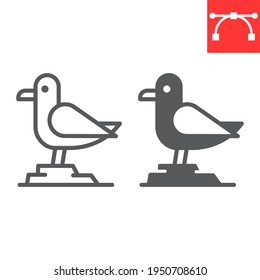 Seagull line and glyph icon, sea and herring gull, seagull vector icon, vector graphics, editable stroke outline sign, eps 10