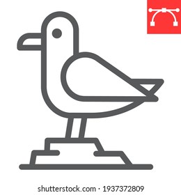 Seagull Line Icon, Sea And Herring Gull, Seagull Vector Icon, Vector Graphics, Editable Stroke Outline Sign, Eps 10