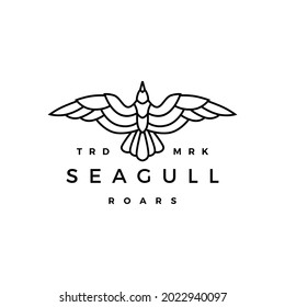 seagull line outline monoline roar flat flying logo vector icon illustration