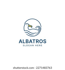 Seagull logo with water waves and simple minimalist lines