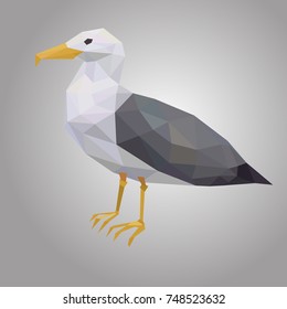 Seagull low poly. Low polygonal seabird. Animal with white hull and black wings Vector illustration. EPS 10.