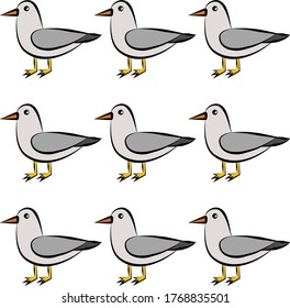 Seagull motifs for fabrics or textile printing. It can be used for a coloring books, phone case, greeting card. logo, calendar