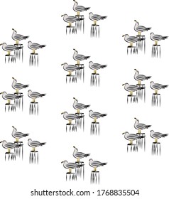 Seagull motifs for fabrics or textile printing. It can be used for a coloring books, phone case, greeting card. logo, calendar