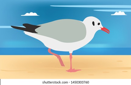 Seagull Near Beach Vector Illustration