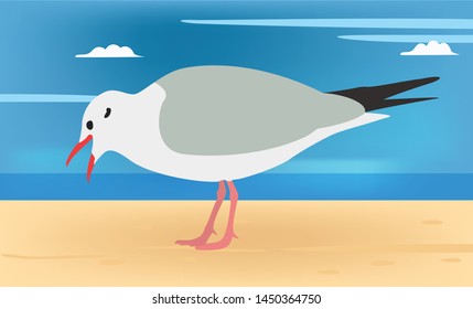 Seagull Near Beach Vector Illustration