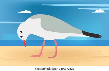 Seagull Near Beach Vector Illustration
