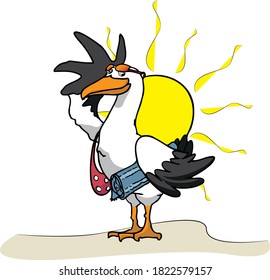 SEAGULL ON THE BEACH WITH SUN
