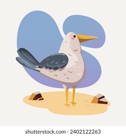 Seagull on the beach. Vector illustration in cartoon style. Design element for posters, prints for clothing, banners, covers, websites, social networks, logo