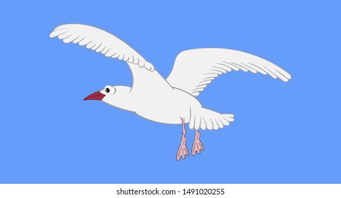 seagull on a blue background. Drawn in cartoon style with freehand stroke.