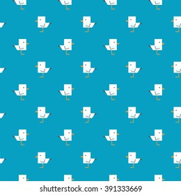 Seagull on blue background seamless vector pattern. Flat minimalistic design. Baby pattern.