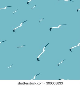 seagull on blue seamless pattern. vector illustration