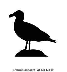 Seagull on Rock silhouette vector isolated. A bird vector sitting of rock or land.