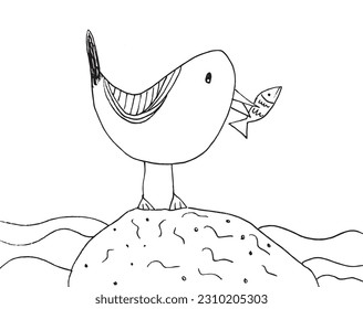 Seagull outline illustration image. 
Hand drawn image artwork of seagull. 
Simple cute original logo.
Hand drawn vector illustration for posters, cards, t-shirts.