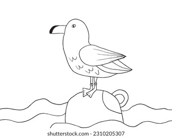 Seagull outline illustration image. 
Hand drawn image artwork of seagull. 
Simple cute original logo.
Hand drawn vector illustration for posters, cards, t-shirts.