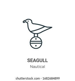 Seagull outline vector icon. Thin line black seagull icon, flat vector simple element illustration from editable nautical concept isolated stroke on white background
