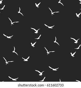 Seagull Pattern. Decorative Seamless design,black background vector illustration.