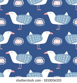 Seagull Muster Design. Fun sea bird and sun vector nahtlos wiederholen Meereshintergrund.