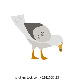 Seagull pecking cartoon character flat vector illustration. Cute comic gull, Atlantic bird. Nature, animals, wildlife concept