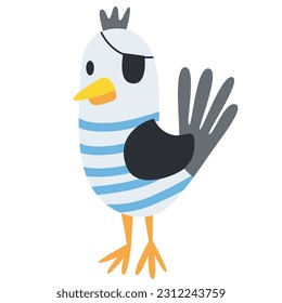 Seagull pirate isolated on white background. Vector illustration
