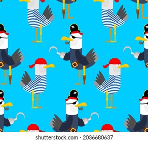 Seagull pirate pattern seamless. Gull in pirate clothes background. vector illustration For holiday International Talk Like a Pirate Day