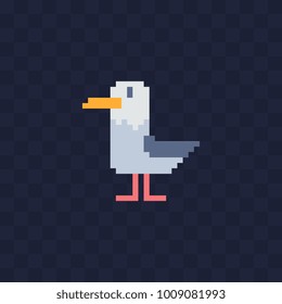 Seagull. Pixel art character. Isolated vector illustration.