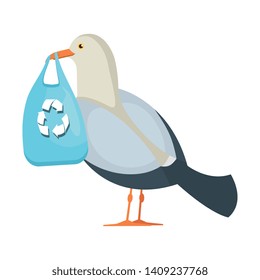 seagull with plastic bag and arrows recycle