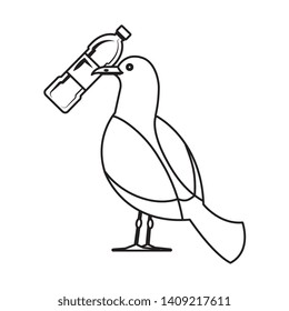 seagull with plastic bottle vector illustration