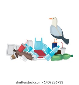 seagull with plastic and disposables products