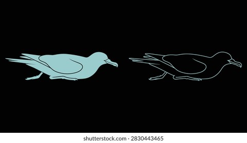 Seagull resting silhouettes solid and outline design with silhouette, wildlife