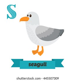 Seagull. S letter. Cute children animal alphabet in vector. Funny cartoon animals. Vector illustration