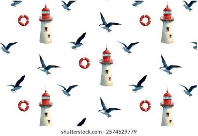 Seagull sea marine style pattern vector 