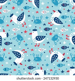 Seagull seamless background. Vector illustration.
