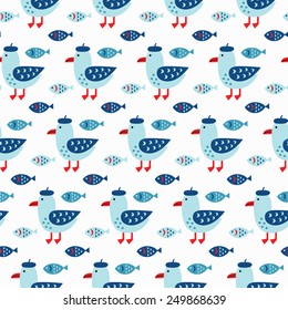 Seagull seamless background. Vector illustration.