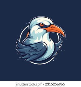 Logo de una mascota en forma de gaviota para una empresa de mariscos.