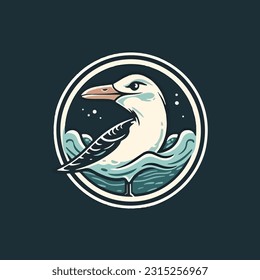 Logo de una mascota en forma de gaviota para una empresa de mariscos.