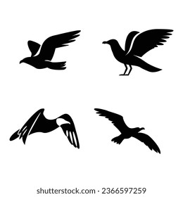 Seagull silhouette black white logo icon design template