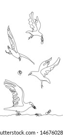 seagull silhouette one single line, continuous line drawing, isolated on a white background vector illustration. -vector - 