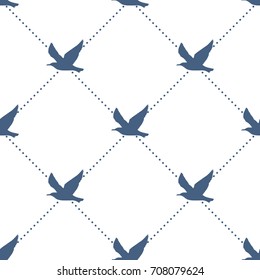 seagull silhouettes with dashed lines, vector seamless pattern