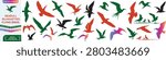 Seagull silhouettes, flying birds vector set, black silhouette seagulls, vector illustration