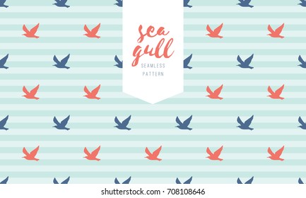 seagull silhouettes on striped background, vector vintage seamless pattern