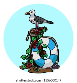 seagull sit on log vector illustration