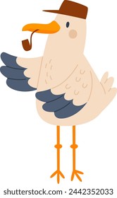 Seagull With Smoking Pipe Vector Illustration