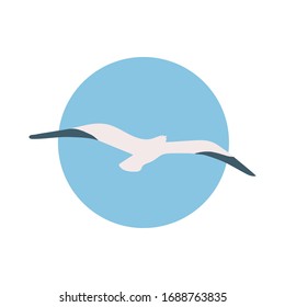 seagull soars in the air flying against a blue sky in a circle, emblem vector illustration line doodle
