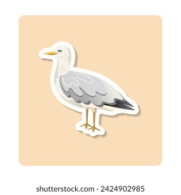 Seagull sticker illustration. Bird, cliff, water, beak. Editable vector graphic design.