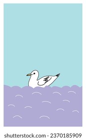 Una gaviota nada sobre las olas. Gráficos vectoriales, eps