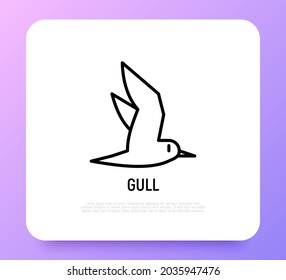 Icono de línea delgada de gaviota. Ilustración vectorial moderna del pájaro.