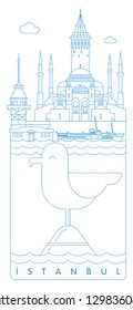 İstanbul and seagull, Turkey vector illustration and typography design 