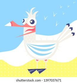 Seagull vector bird.Sailor illustration. Can be used for print like a poster, kids apparel print, graphic print design. Vector illustration. - Vector 